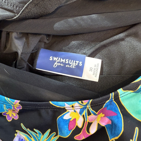 Swimsuits For All One Piece Swim Dress Women Plus Size 30 Blue Black Floral NWT - Picture 6 of 7